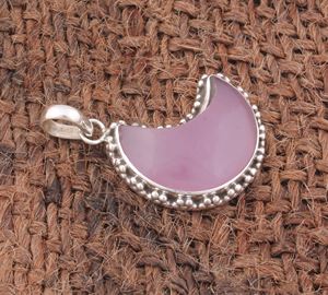Pendentif Demi-Lune en Jade Rose Naturel, Breloque Pierre Demi-Lune en Argent Sterling 925, Bijou Pendentif en Pierre Précieuse pour la Fabrication de Colliers - Product Image 3