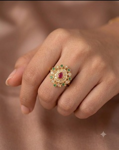 Bague ajustable motif goutte d'eau en diamant américain pour femme, style ethnique traditionnel, plaqué or, pour mariage, vente en gros - Product Image 4