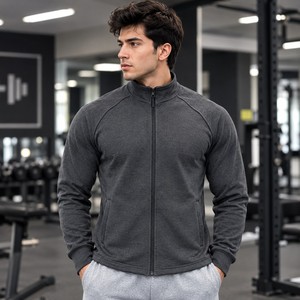 Unisex Full Zip Stand Collar <b>Fleece</b> <b>Jacket</b> Custom Logo Solid <b>Black</b> Breathable Casual Outdoor Wear Autumn Regular Fit 280g - Product Image 4