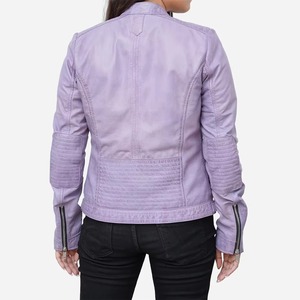 Blouson en cuir classique personnalisé pour femme, style motard, en véritable peau de mouton, coupe ajustée, vente en gros - Product Image 4