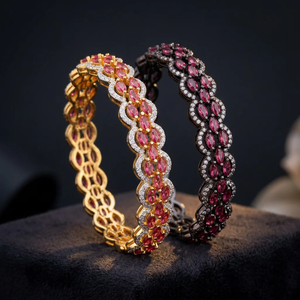 กำไลข้อมือทองเหลืองชุบโรเดียมประดับเพทายสีชมพูทรงกลม สไตล์คลาสสิก สำหรับเจ้าสาวอินเดีย เหมาะสำหรับงานปาร์ตี้ - Product Image 2