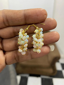 Boucles d'oreilles pendantes en opale Welo d'Éthiopie blanche naturelle, multicolores, plaquées or 14 carats, pour femme, idéales comme cadeau - Product Image 1