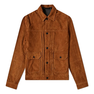 Chemise-veste en daim marron pour homme, col rabattu, style décontracté, coupe classique, simple boutonnage, poches, idéale pour l'automne - Product Image 3