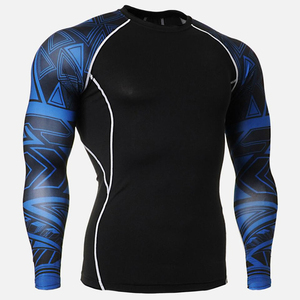 Mens Full Sleeve Rash Guard Black Blue Geometric Print Quick Dry Polyester Long Sleeve <b>Swim</b> <b>Shirt</b> Athletic Sports Training - Product Image 1