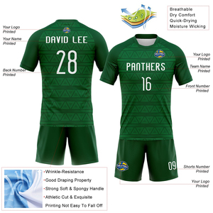 Uniforme de Voleibol Sublimado Geométrico Verde Kelly y Blanco de Poliéster de Alta Calidad y Diseño Único para Equipos con Nombre y Logotipo para Hombres - Product Image 3