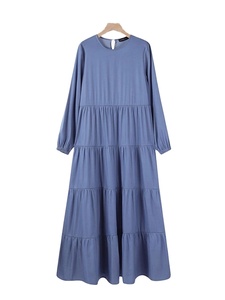 Mujeres Casual Manga Larga Maxi Vestidos Liso Teñido Natural 100% Algodón Transpirable A-Line Silueta - Product Image 4