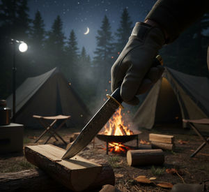 มีดพับอุตสาหกรรมสำหรับตั้งแคมป์  แบบกดปุ่ม  สแตนเลส  พร้อมปลอกหนัง  OEM ปรับแต่งได้  ใบมีดหยัก  รับประกัน 3 ปี - Product Image 4