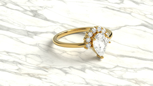Tiara Engagement <b>Ring</b> 18K Gold Plated Pear Cut Diamond Sunburst Round Diamond Halo Solitaire <b>Plain</b> Shank <b>Ring</b> Jewelry for Women - Product Image 3