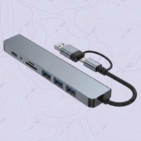 Station d'accueil USB-C 8-en-1 personnalisée OEM avec adaptateur USB 3.0, audio 3,5 mm, lecteurs de cartes SD/TF et charge rapide PD pour ordinateur portable, PC, tablette et téléphone