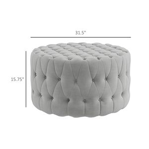 Round Gray <b>Ottoman</b> with Velvet Feel Button Tufted Design Padded Seat Upholstered Foot <b>Stool</b> for Home Office Living Room Entryway - Product Image 3