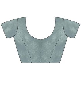 Sari Tradicional de Seda y Viscosa Azul KV con Adornos y Blusa sin Coser para Fiestas - Product Image 6