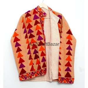 Veste Cotrise vintage brodée et embossée faite à la main, écologique, respirante, séchage rapide, doublure en coton, col mandarin - Product Image 6