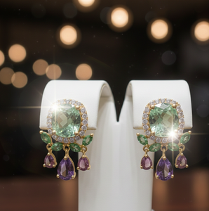 Pendientes de Amatista Verde con Corte Cojín de 10 mm, Multicorales con Circonitas, 12 g, Plata de Ley 925, Chapados en Oro de 18 Quilates, Pendientes Pequeños, Regalo para Mujer - Product Image 4