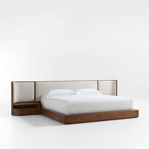 Luxury Extended Headboard <b>Bed</b> Integrated Nightstands Modern Solid Hand Carved Platform <b>Bed</b> King <b>Size</b> Hotel Bedroom Furniture - Product Image 5
