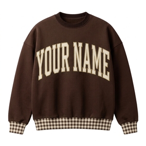 Men's Casual <b>Crew</b> <b>Neck</b> <b>Sweatshirt</b> Applique Letter Graphic Patchwork Plaid Cuff Pullover Autumn Top Wholesale rate - Product Image 1