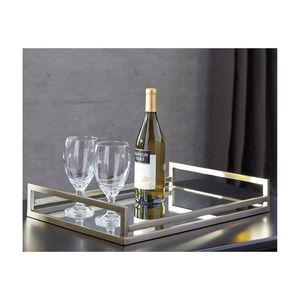 Plateau moderne en métal et verre pour la décoration de table de salle à manger de luxe, servant des collations, des boissons, des fruits et des desserts - Product Image 2