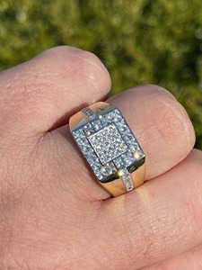 <b>Mens</b> Iced Out Square Pinky <b>Ring</b> 14k Gold Over Sterling <b>Silver</b> Moissanite <b>Ring</b> Hip Hop <b>Ring</b> <b>Men</b> Bling Statement Luxury Jewelry - Product Image 2