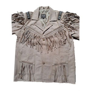 Men Cow Skin <b>Suede</b> Breathable Tassel Fringe <b>Leather</b> <b>Jacket</b> Turn-down Collar Western Style Casual Winter Coat 240g - Product Image 5