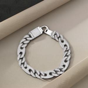 Bracelet de luxe en argent 925 avec chaîne de diamants, taille brillant rond, micro-incrustation, pour homme, usage quotidien, plaqué rhodium, maillons géométriques - Product Image 3