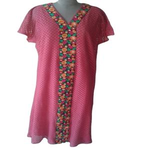 Couverture courte solide avec dentelle à franges brodée sur l'encolure et le bas Vêtements de plage couverture durable antistatique - Product Image 4