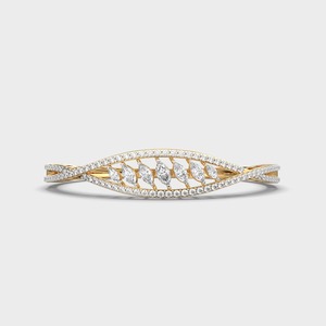 Bracelet jonc Avina Jewels en or jaune/blanc/rose 14 carats avec diamant de laboratoire taille marquise et pavé de feuilles, certifié IGI, luxe - Product Image 2