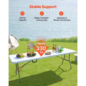 8 Ft Heavy-Duty Folding <b>Table</b> Portable Indoor Outdoor <b>Plastic</b> Rectangle <b>Table</b> with Built-in Handle Fold-in-Half Utility <b>Table</b> - Product Image 3