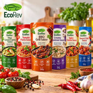 EcoRev Sauce Stand up Pouch ECO64 200g Food Grade Laminated BOPP/LDPE Zipper Top <b>Heat</b> Seal Packaging - Product Image 4