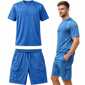 Conjunto Deportivo Informal de Verano para Hombre, 2 Piezas, 100% Algodón, Camiseta y Pantalones Cortos de Felpa - Product Image 1