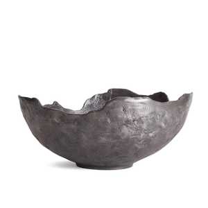 Wabi Sabi Textured Charcoal Serving Bowl <b>Raw</b> Edge Organic Shape Metal Fruit Basin Contemporary Tabletop Centerpiece <b>Tray</b> - Product Image 1