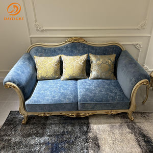 Muebles de sala de estar de terciopelo europeo personalizable conjunto de asiento doble azul clásico francés apartamento sofá de lujo real de madera maciza - Product Image 2