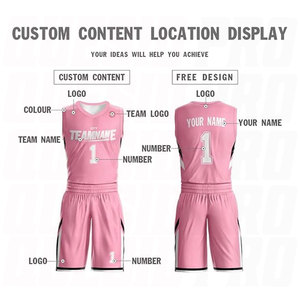Maillot et short de basketball personnalisés rose et blanc en polyester, séchage rapide, maille respirante, entraînement sportif, uniforme grande taille - Product Image 2