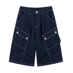 Pantalones Cortos de Mezclilla Casuales de Verano para Hombre y Mujer, al por Mayor, Estilo Vintage Lavado, Cintura Media, Borde Deshilachado, Hip Hop, Bolsillos Utilitarios - Product Image 1