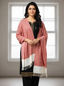 <b>Pink</b> Striped Winter Wool Fouta Shawl <b>Wrap</b> Kimono Style Scarf with Tassel Trim Breathable for Beach and Daily Wear - Product Image 6