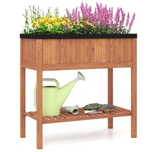Bac à légumes surélevé en bois avec étagère de rangement, capacité 220 LBS, pour abris et rangements - Product Image 2