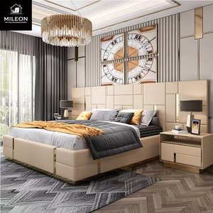 Villa Modernes Neues Design Bett mit Breitem Kopfteil Schlafzimmermöbel Luxuriöses Gepolstertes Stoffbett in Übergröße - Product Image 2