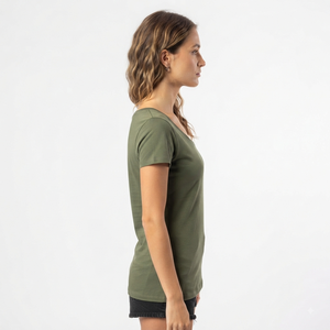 Camiseta de Manga Corta con Cuello Redondo para Mujer, Color Verde Oliva, 100% Algodón, Corte Ajustado Informal, para Primavera/Verano, Marca Hawk Eye - Product Image 6