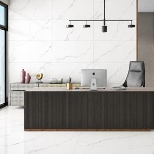 Carrelage en porcelaine Alcora Bianco 600x1200mm, aspect marbre blanc brillant, antidérapant, moderne, pour villa, centre commercial, adhésif, carrelage mural et de sol - Product Image 1