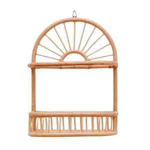 High Quality Double Layer Sunshine Rattan Kids Wall Shelf Children Furniture Deep Floating Storage Towel <b>Basket</b> Wholesale - Product Image 1