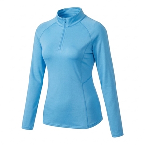 Unisex Plus Size Elastic Waist <b>Long</b> <b>Sleeve</b> Half Zip Front <b>Light</b> <b>Blue</b> Solid Windproof Quick Dry Breathable Riding Shirt <b>Top</b> - Product Image 1