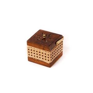 Quemador de Incienso Cuadrado de Madera y Ratán al por Mayor, Incensario de Lujo para Bakhoor con Asa Metálica, Decoración Moderna para Mesa de Ramadán - Product Image 2