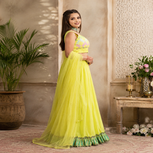 Luxury Yellow Bridal Lehenga Choli Set with Embroidered Blouse Soft Net Dupatta Traditional Wedding Reception Festive Designer - Product Image 4