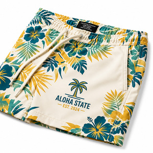 Shorts de bain hawaïens pour hommes, séchage rapide, motif floral tropical, avec poches, taille élastique et cordon de serrage, pour les vacances d'été - Product Image 6