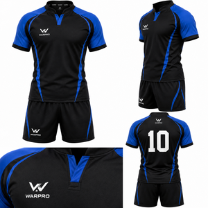 Conjunto de Camiseta de Rugby Negra y Azul para Hombre WARPRO, Manga Corta, Cuello Alto, Absorbe la Humedad, Ajuste Atlético, Uniforme de Equipo para Todas las Temporadas - Product Image 6