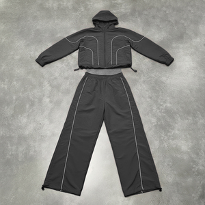 Conjuntos de Chándal de Dos Piezas Personalizados para Hombre: Sudadera con Capucha Cortavientos y Pantalones Cortos Estampados Estilo Urbano, Tallas Grandes - Product Image 2