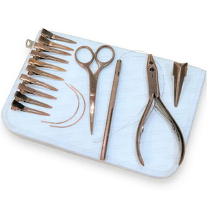 Kit d'outils pour extensions capillaires en acier inoxydable : aiguille courbée pour la séparation, mini-ciseaux, pinces de sectionnement, pince à bandes, micro-perles - Product Image 4