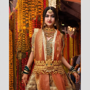 Traditional Matte Pota Stone and <b>Pearl</b> Temple Long <b>Necklace</b> <b>Set</b> - Product Image 3