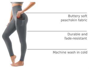 Leggings de Yoga de Cintura Alta Sin Costuras para Mujer, Color Sólido, Largo Completo, con Bolsillos, Cintura Elástica con Estiramiento en Cuatro Direcciones - Product Image 2