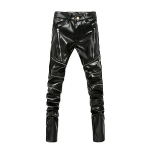 Pantalones de Cuero para Hombre con Logotipo Personalizado, Pantalones de Motociclista con Múltiples Cremalleras, Pantalones de Cuero Sintético, Pantalones de Motociclista Estilo Gótico, Pantalones de Moda Urbana - Product Image 1
