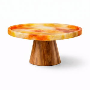 Base para Pastel de Resina Blanca con Base de Madera, Elegante Plato Redondo para Exhibición de Pasteles para Bodas, Fiestas, Decoración del Hogar, Base para Pastel de Resina Única - Product Image 3