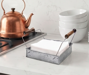 Galvanized Stainless Steel Classic Napkin Box Stylish Wood Handle For Premium Quality Tabletop Napkin Holder Storage - Product Image 5